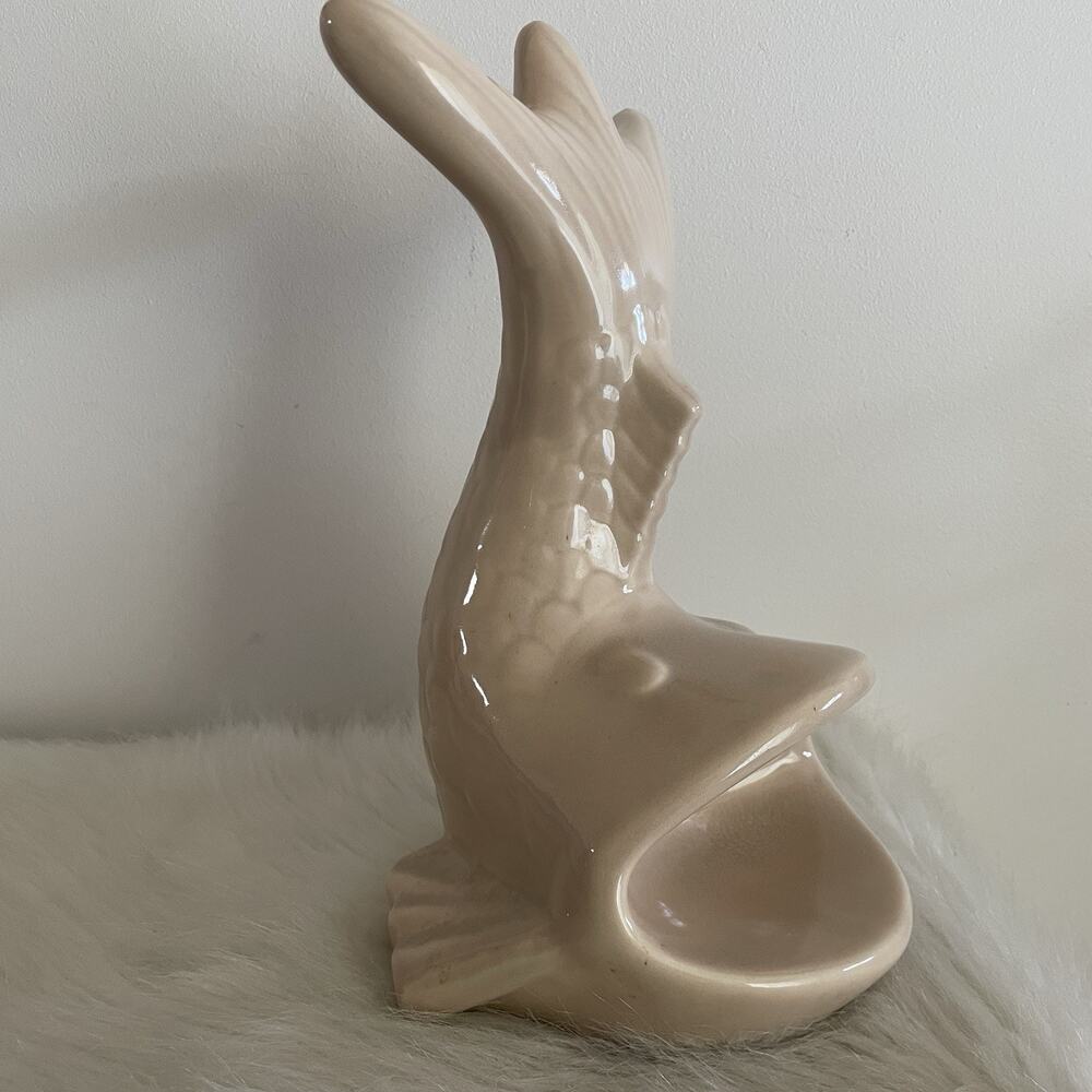 Vintage Fish Statue Knick Knack 12” Ceramic Decor Off White